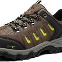 NORTIV 8 Men's Waterproof Hiking Shoes Leather Low-Top Hiking Shoes for Outdoor Trailing Trekking Camping Walking Quest (6.5, Black/Brown/Yellow)