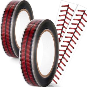 Outus 2 Rolls 110 Yards Baseball Stitches Design Tape Adhesive Packing Crafting Wrapping Decorative Roll Tape for Thanksgiving Christmas Wrapping Funny Home Decoration Sealing and More