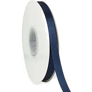 Navy Blue Ribbon 3/8 Inch x 50 Yards Satin Ribbon Continuous, Single Face, for Crafts, Gift Wrapping, Floral Bouquet, Weddings, and Decorations, with Spool