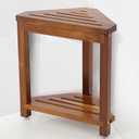 16in Shower Foot Rest Corner Shower Stool for Shaving Legs with Storage Shelf Small Bench for Inside Shower to Sit on Bath Seat - Acacia Wood