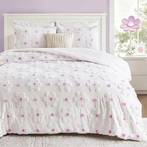 Full Size Comforter Set for Girls 3 Pieces Tufted Daisies Flowers Purple Floral Bedding Set Cute Comforter Set for Kids, Lightweight Full Bed Set for Kids Teen Girls Women | Full Size Comforter, Comforter for Girls, Purple Bedding Set, Tufted Daisy Design, Flowers Comforter, Teen Girls Bed Set