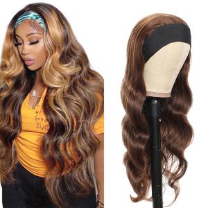 34 Inch p4/27 Highlight Headband Wig Human Hair Body Wave Brazilian Virgin Hair Glueless None Lace Front Wig 150% Density Machine Made Wigs