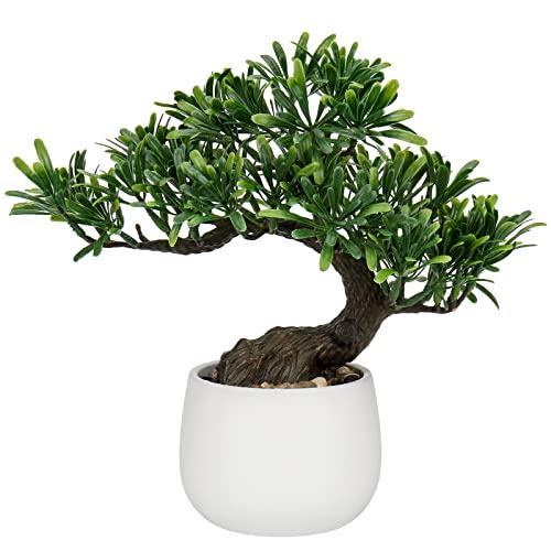 DILATATA Fake Bonsai Tree Zen Juniper Plant 10' Tall Artificial Bonsai with White Ceramic Pot Decorated with Pebbles Indoor Bonsai for Home Office Decor