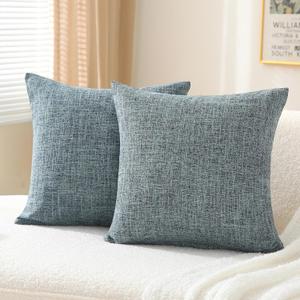 Decorative Throw Pillow Covers 18x18 Inch Super Soft Modern Farmhouse Pillow Case with Rustic Woven Textured, Outdoor Cushion Covers for Sofa Livingroom, Set of 2, BlueGray
