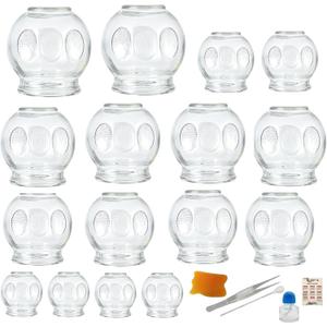 16PCS Glass Cupping Therapy Set Professional Chinese Traditional Acupoint Massage Cups for Cupping Therapy Treatment Thick Glass Cupping Set for Body