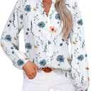 AGSEEM Women's Lantern Long Sleeve Blouse Button Down Floral Printed Chiffon Boho Shirts Business Work Dressy Casual Tops Fall Outfit 2025, Large