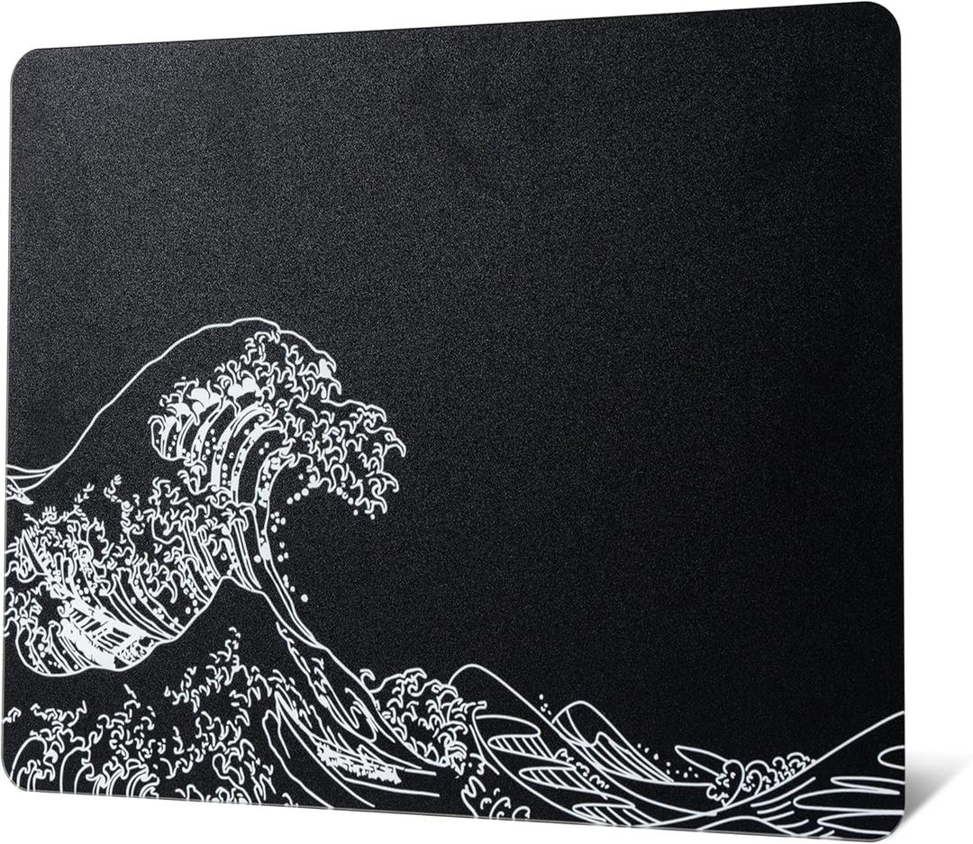 Glass Gaming Mouse Pad, Black Kanagawa Hard Mousepads for Gaming,Professional Large Mouse Mat 410mm*310mm, Special Glass Surface with Improved Precision and Speed