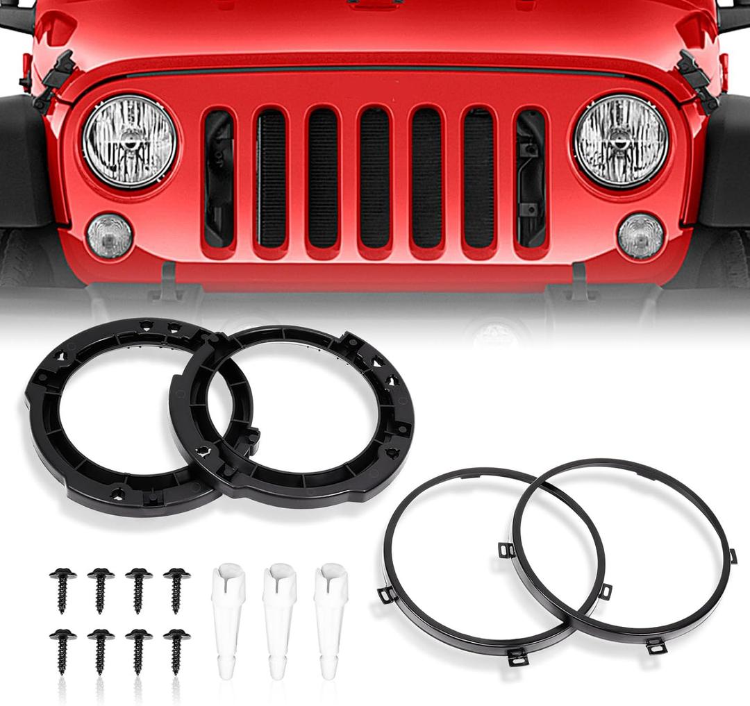 7 inch Headlight Mount Bracket Round Mounting Retaining Bracket Ring Set with Headlight Metal Ring Fit for Jeep Wrangler JK 2007 2008 2009 2010 2011 2012 2013 2014 2015 2016 2017 2018