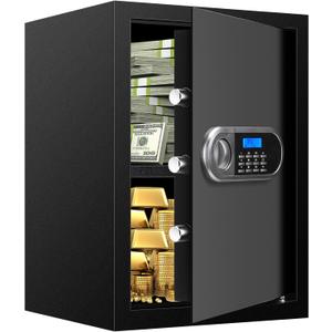 3.4 Cuft Large Safes for Home Use Fire and Water Proof, Anti-Theft Digital Security Safe Box With Programmable Keypad & Spare Keys, Home Safes Water and Fireproof for Documents Money Valuables, Black 