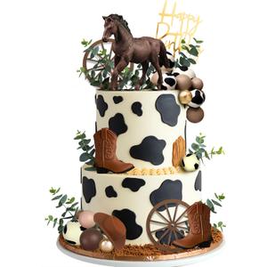 Cowboy Cake Topper Brown Ball Horse Boho Grass Artificial Eucalyptus Cake Decorations Cow Boy Hat for Western Theme Party Cowboy Birthday Party Horse Theme Party Supplies