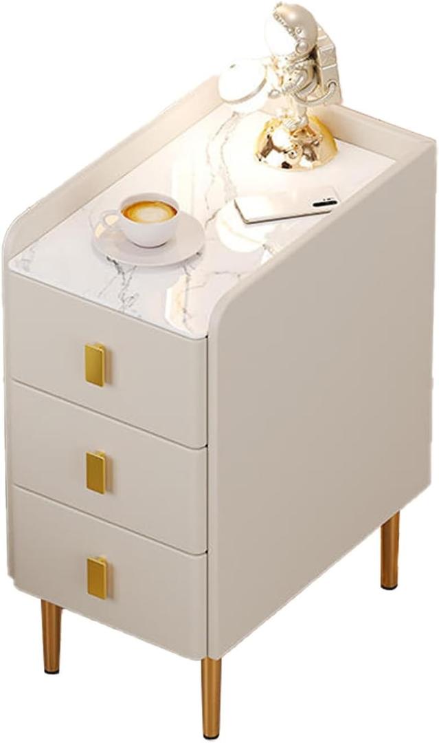 White Solid Wood Bedside Table Bedroom Simple Modern Bedside Cabinet Small Apartment Ultra Narrow 25cm Three Drawer Storage Cabinet (25*40*60cm)