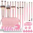 40Pcs Pink Makeup Brushes Set with Organizer Bag, Professional Multi-functional Eye and Face Brush Kit, Facial Makeup Tools and Accessories (Pink)