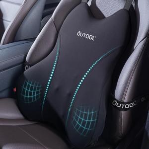 QUTOOL Lumbar Support Pillow for Car, Truck Accessories Travel Essentials, Memory Foam Back Cushion for Driving Seat, Back Pain Relief, Washable Cover, Lower Back Support Fits Most Cars (Black)