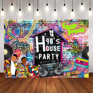 90's House Party Backdrop Hip Pop 90's Birthday Graffiti Wall Retro Radio Roller Skates Background Fresh Prince 90s Theme Backdrop 90s Party Decorations (7x5ft)