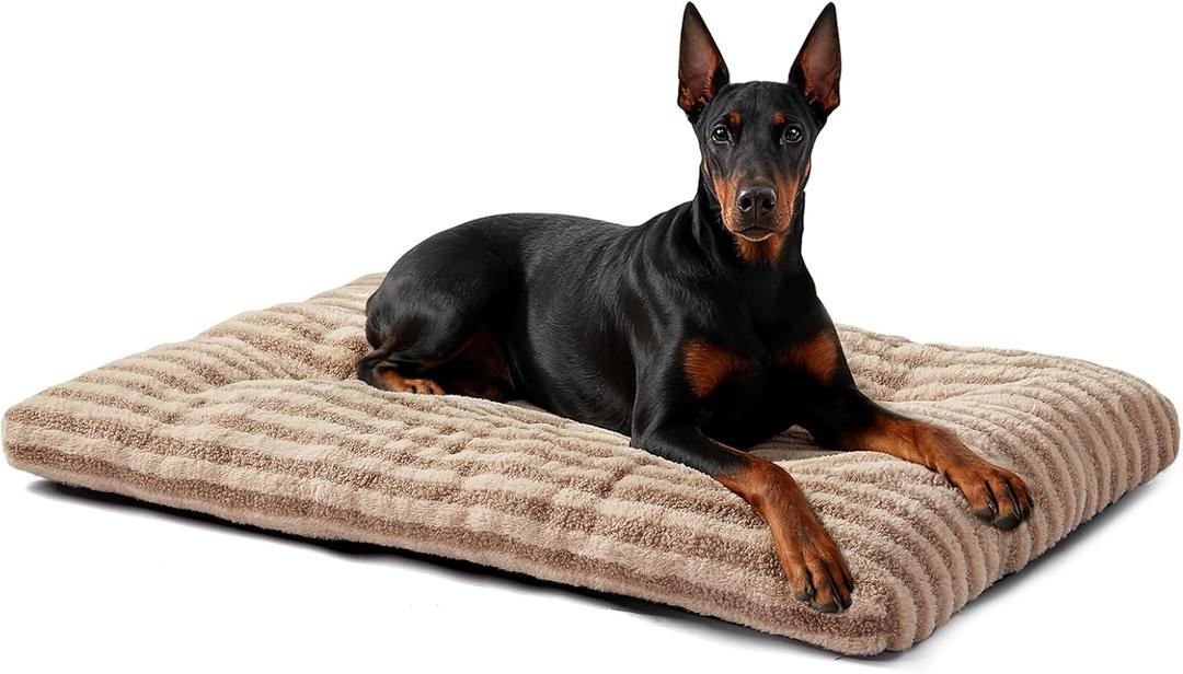 FURTIME Washable XXL Dog Bed for Extra Large Dogs, Giant Dog Crate Beds | Comfy Fluffy Kennel Pad Anti-Slip Pet Sleeping Mat, Machine Washable Dogs Pillow, 47"x29"x4", Brown