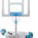 Stainless Steel Pool Basketball Hoop Poolside, Adjustable Swimming Pool Basketball Goal with 32 Inch Shatterproof Backboard, Poolside Water Basketball Hoop, 2 Balls & Pump Included (32in Pool Hoop)
