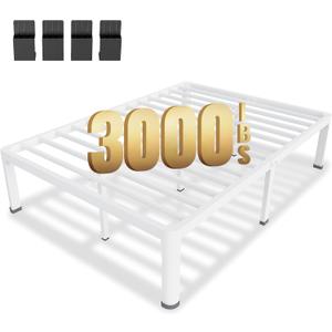 MAF 14 Inch Full Size Metal Platform Bed Frame White with Round Corner Legs, 3000 LBS Heavy Duty Steel Slats Support, Noise Free, No Box Spring Needed, Easy Assembly