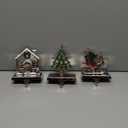 GUOER 3 Pack Christmas Stocking Holder Set for Mantle Christmas Decorations Mantle Fireplace Topper-House, Sleigh and Christmas Tree Hangers Decorative Metal Hanger