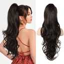 Flufymooz 26" Ponytail Extension, Long Wavy Curly Claw Clip in Ponytail Hair Extensions, Natural Synthetic Hairpiece for Women Daily Wear(Black Brown)