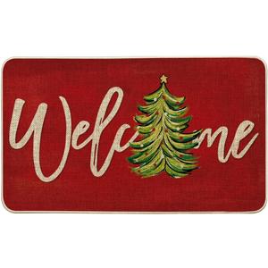 Artoid Mode Red Xmas Tree Christmas Welcome Doormat, Winter Home Decor Low-Profile Switch Rug Door Mat Floor Mat for Indoor Outdoor 17x29 Inch