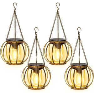 KOOPER Solar Lanterns Outdoor Waterproof, 4 Pack Upgraded Bronze Metal Hanging Solar Lights Outdoor Lanterns, Brighter Auto On/Off Outdoor Hanging Lantern for Yard Patio Pathway Porch Garden Decor