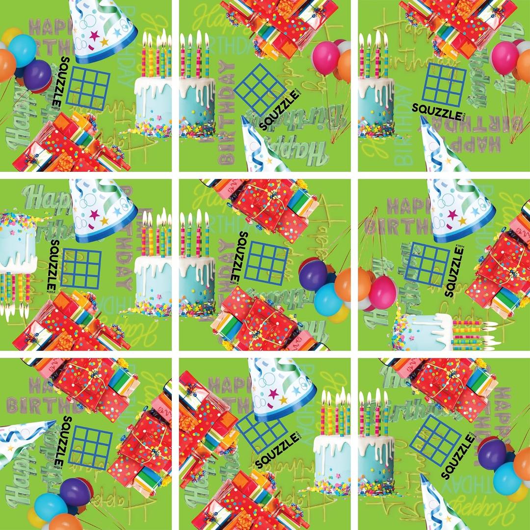 Squzzle Puzzle 9-Piece Travel Puzzle Game | Screen-Free Brain Teaser Puzzle for Focus & Problem Solving | Collect All Designs | Teacher Gift | Middle School Classroom Center (Happy Birthday)
