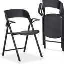 KAIHAOWIN 2 Pack Plastic Folding Chair with Armrest, Heavy Duty Foldable Chairs with Steel Frame Commercial Stackable Guest Chairs for Indoor and Outdoor-Black, 24 inches x 20 inches x 31.2 inches