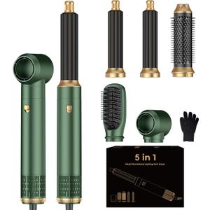 5 in ONE Hair Dryer Brush, Blow Dryer Curling Wand Hair Styling Tools Set (Green)