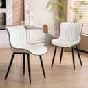 YOUNUOKE Mid-Century Modern Dining Chairs Set of 2, White PU Leather Upholstered Kitchen Chairs with Black Metal Legs, Armless Accent Chair for Dining Room, Guest Reception Room, 17.7In X 19.3In X 31.1In