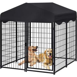 Dog Kennel Outdoor, 4.5' x 4' x 4' Large Dog Kennel Outside with Waterproof Roof for Medium Small Dogs, Outdoor Dog Cage with Secure Lock, Dog Enclosures with UV-Resistant Cover for Outside