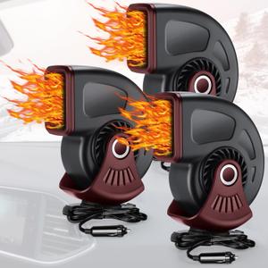 3 Pcs Car Heater & Defogger 12v 150w Rapid Windshield Defroster Portable Auto Fan Heater Plug in Cigarette Lighter 2 in 1 Fast Heating or Cooling with 360 Degree Suction (Black Red)