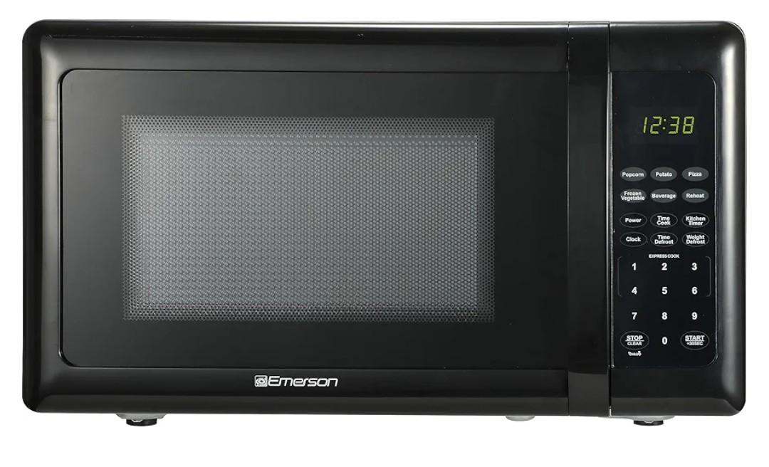 Emerson MW7302B Compact Countertop Microwave Oven with Touch Control, LED Display, 700W, 10 Power Levels, 6 Auto Menus, Glass Turntable and Child Safe Lock, 0.7 Cu., Ft. Black