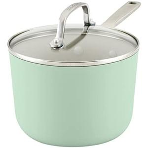 KitchenAid Hard Anodized Ceramic Nonstick Cookware Sauce Pan with Lid, 3 Quart - Pistachio
