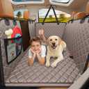 URPOWER Backseat Extender for Dogs - Hard Bottom Dog Car Seat Cover for Back Seat, Dog Hammock for Car and SUV, Pet Rear Seat Protector Dogs Travel Bed with Mesh Window & Side Flaps (Medium - for Most Sedans & SUVs, Khaki)