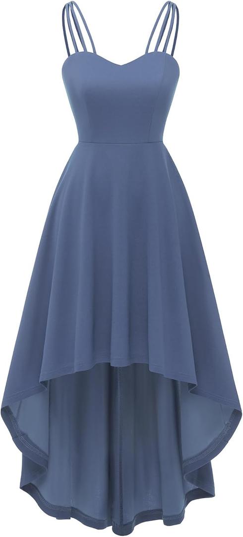DRESSTELLS Cocktail Dresses for Women2025 Formal Wedding Guest Hi Low Spaghetti Strap Fit Flare Vintage Party Halloween Dress (X-Large, Dusty Blue)