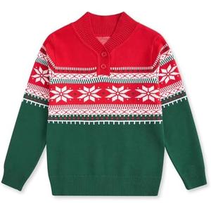 Funnycokid Boys Christmas Sweaters Kids Button Mock Neck Pullover Up Winter Xmas Holiday, 8T