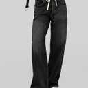 Cicy Bell Womens Wide Leg Jeans Drawstring High Waisted Baggy Straight Leg Jeans Trendy Boyfriends Denim Pants with Pockets (Gray)