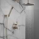 Delta Modern 14 Series Round Rain Shower System Faucet Set, Rainfall Brushed Nickel Shower Head and Handle Set, Valve Trim Kit, 10 Inch, Spotshield Stainless 342702-SP
