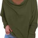 Okiwam Women's Fall Tops Cowl Neck Long Batwing Sleeve Shirts Oversized Tunic Dressy Casual Blouses 2026 Fashion Clothes (Green, XS)