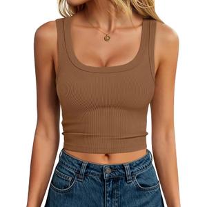ANRABESS Tank Tops for Women Scoop Neck Crop Sleeveless Top Summer Going Out Basic Tee Cute Ribbed Slim Shirts Clothes 2026 (Brown, S)