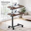 Adjustable Overbed Table with Wheels, Pneumatic Height Lift Rolling Bedside Table, Standing Desk for Home & Office Use, Ideal for Seniors & Limited Mobility(Walnut Brown)