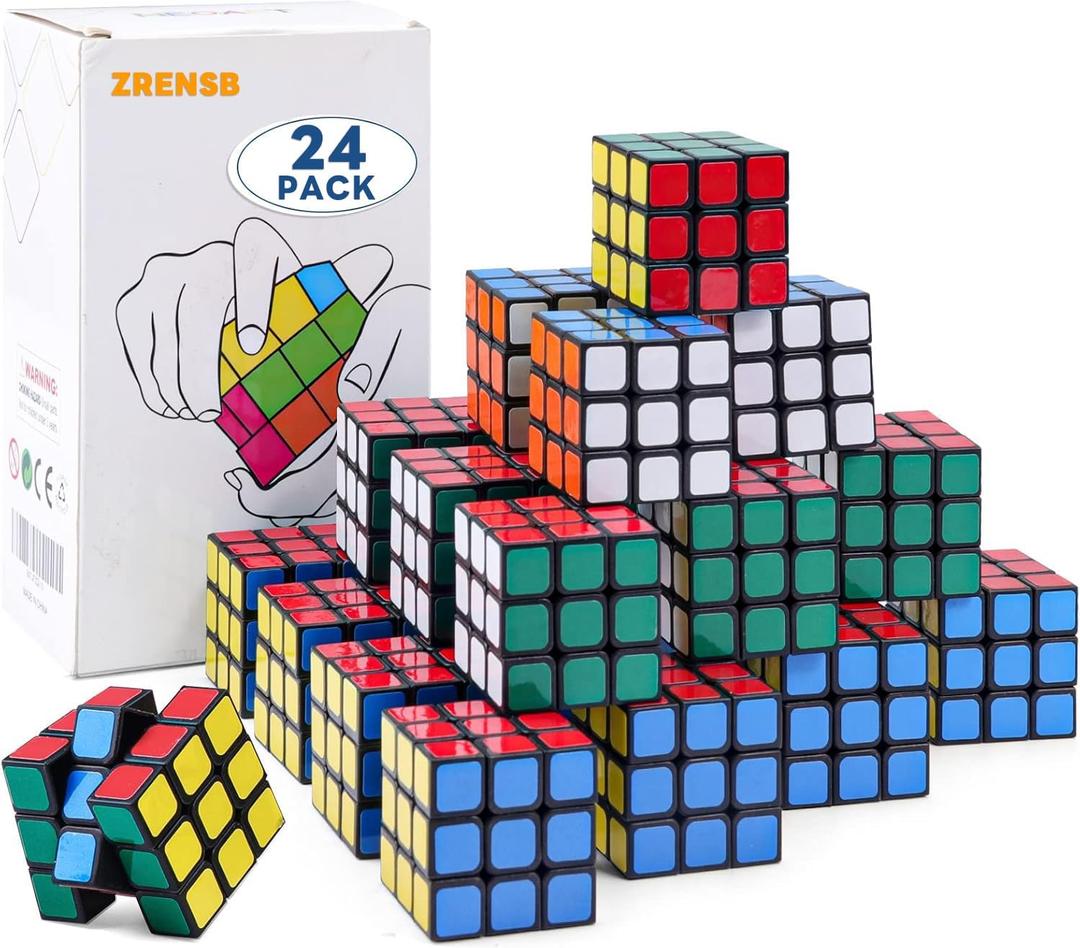24 Pack Mini 3x3 Cube Puzzle, 1.18 Inch Small Twisty Brain Teaser, Pocket Size Magic Cube Toy for Kids, School Rewards & Classroom Prizes, Birthday Party Favors