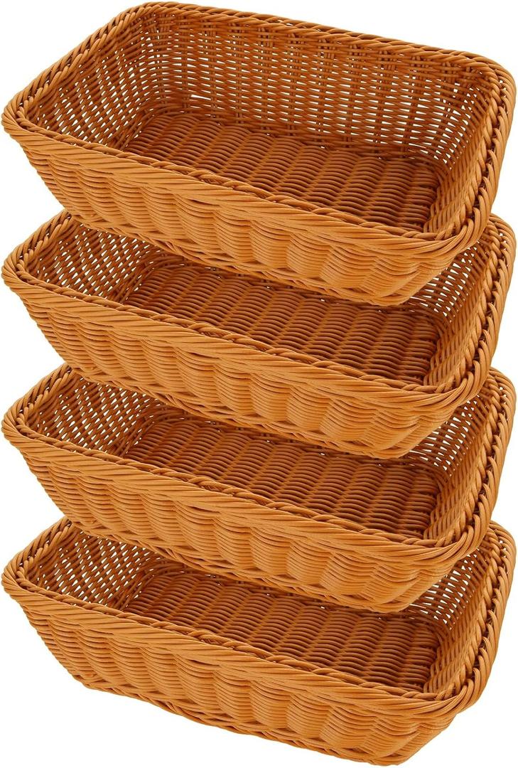 4 Pack Poly Wicker Storage Basket - 11.8 Inch Imitation Rattan Storage Basket - Small Flat Wicker Storage Basketsr for Daycare Fruit, Bread, Bathroom