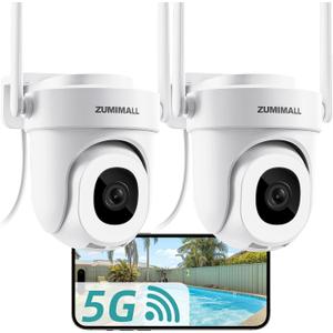 ZUMIMALL 2.4G/5G WiFi Outdoor Wired Security Camera - 2Pack, 24/7 Recording Surveillance Cameras, AI Motion Detection, Cloud & SD Card Storage, 2-Way Audio, PTZ Camera Auto Tracking, IP66 Weatherproof