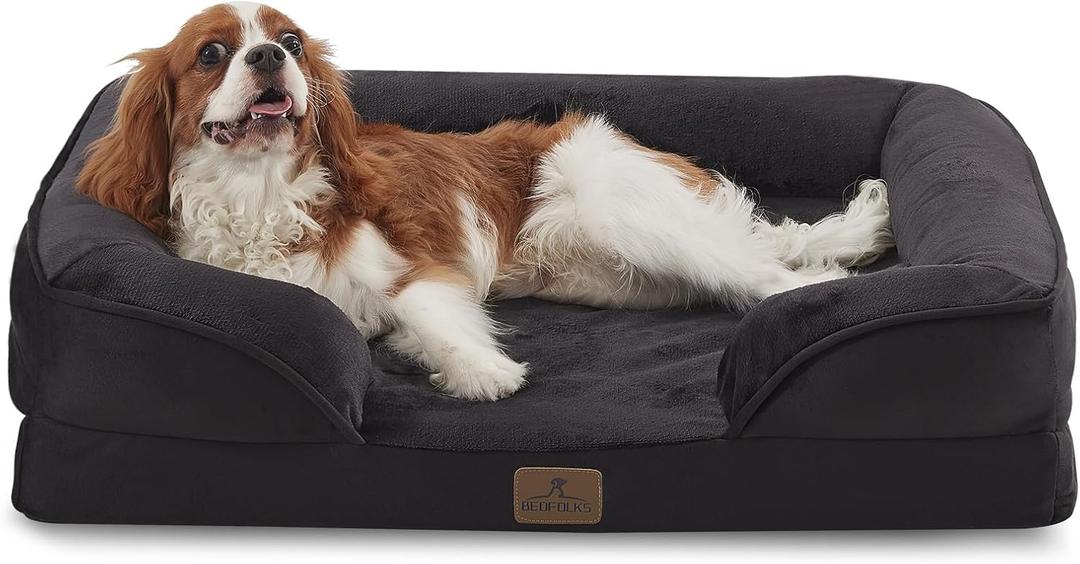 Bedfolks Orthopedic Dog Bed, Waterproof Dog Sofa Bed for Medium Dogs, Egg Foam Pet Couch Bed with Removable Washable Cover and Nonslip Bottom, Black (28.0"L x 23.0"W x 6.5"Th)