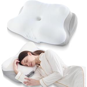 BDEUS Sleep Apnea Pillow, Cervical Neck Pillow for Pain Relief, Ergonomic Side Sleeper Pillow for Adults, Orthopedic Contour Memory Foam Pillow for Neck Support, Anti Snore, Cooling, White