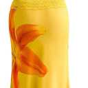SOLY HUX Women's 2 Piece Outfit Floral Mesh Ruched One Shoulder Crop Tank Top and Bodycon Maxi Skirt Set (Yellow, XL)