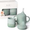 Moonkie Baby Training Cup & Sippy Cup Set | 4 Months+ | Baby-Led Weaning Essential | Gift for Infants (Mint Cup Set, 2 Pack)