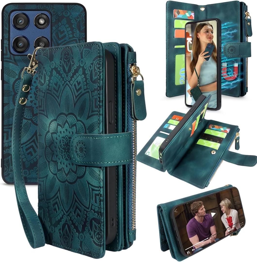 Harryshell Detachable Wallet Leather Case Compatible with Motorola Moto G Power 2025 / G Power 2026 Magnetic Phone Case Zipper Cash Coin Pocket Multi Card Slots Holder Wrist Strap 