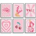 JSXOVDL Pink Preppy Room Decor Wall Art Retro Cowboy Western Wall Art Aesthetic Preppy Stuff Canvas Prints Wall Art Vintage Pink Poster for Girls Bedroom Dorm 8x10 Unframed 6pcs